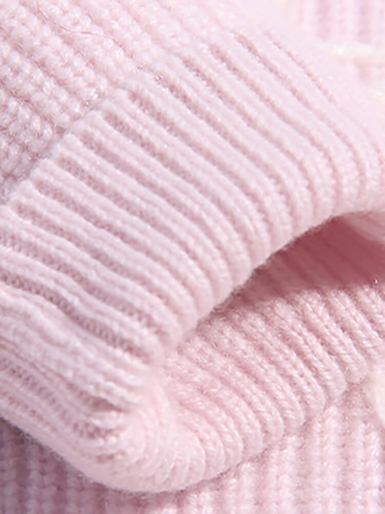 Light Pink Bunny and Bow Outline Cashmere Ribbed Knit Sweater